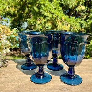 Vintage Deep Blue Glass Goblets | MCM Drinkware/Glassware | Set of 4